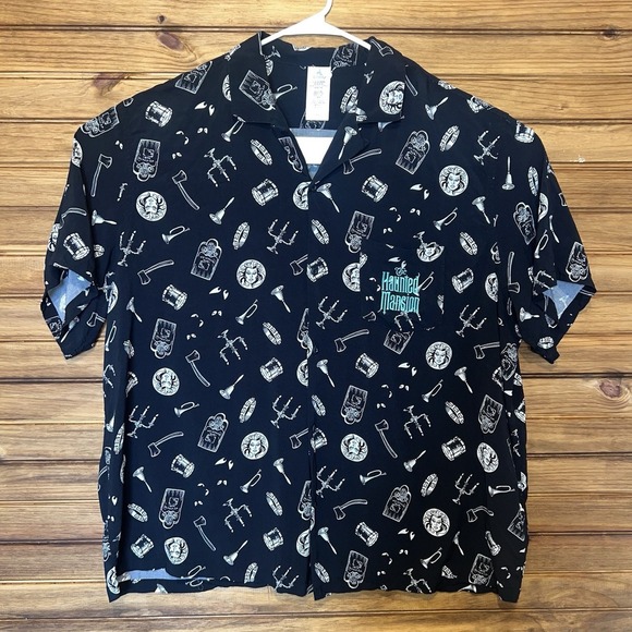 Disney The Haunted Mansion Hawaiian Shirt Mens 3XL 2024 Black AOP